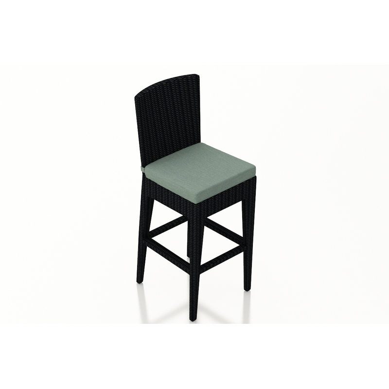 Arden Outdoor Bar Stool, Spectrum Indigo Sunbrella®, Chestnut, 28.75"