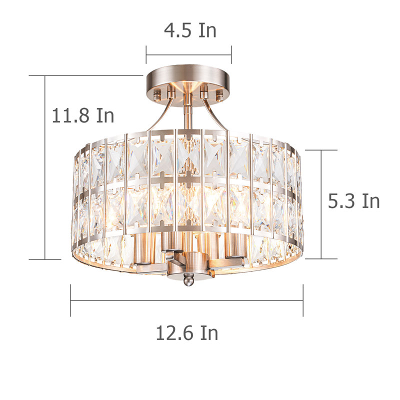 Plafonnier semi-encastré en cristal 4 lumières, Nickel brossé