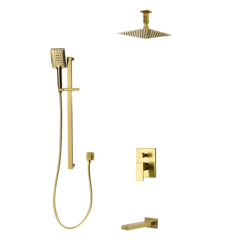 Système de douche à 3 voies avec fixation au plafond Madison, Or brossé