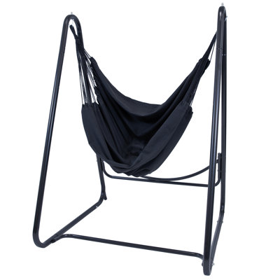 Hanging Hammock Chair with Steel A-Shaped Stand - Black