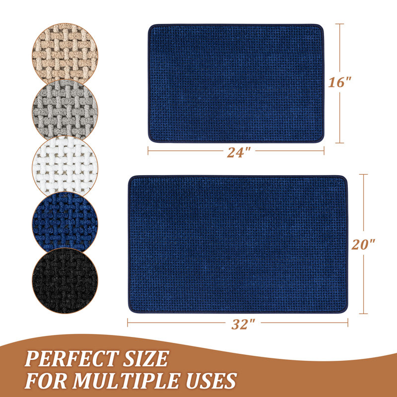 Ultra Thin Chenille Weave Non Slip Bathroom Rug Set, Set of 2 - 32" L x 20" W, 24" L x 16" W, Navy