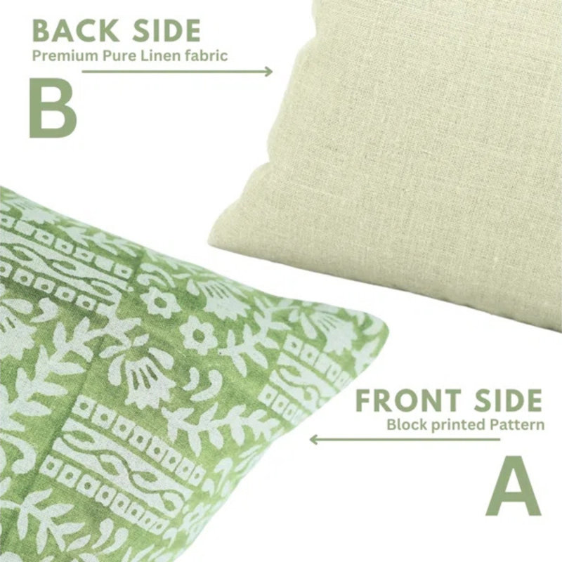 Linen Pillow Cover, Rectangular, 14" x 20", Green/White Floral 2