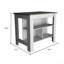 Îlot de cuisine, table de cuisine H 35 po, quatre pieds, trois tablettes de rangement ouvertes