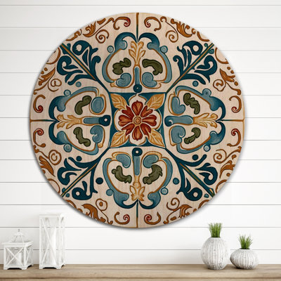 Mediterranean Tiles in Retro Blue VI - Abstract Tile Wood Wall Art - Natural Pine Wood