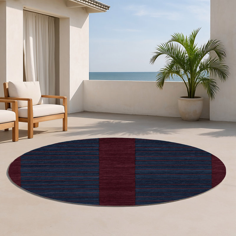 HorizontalStripes Gray Indoor and Outdoor Area Rug, Round 5'