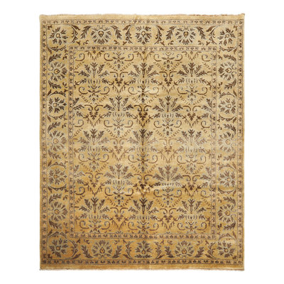 Tapis transitionnel brun en laine noué à la main 7 pi 11 po x 9 pi 9 po Oushak