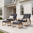 Ensemble de chaises berçantes et repose-pieds Arunas pour l'extérieur avec structure en acier à grain de bois 4 pièces