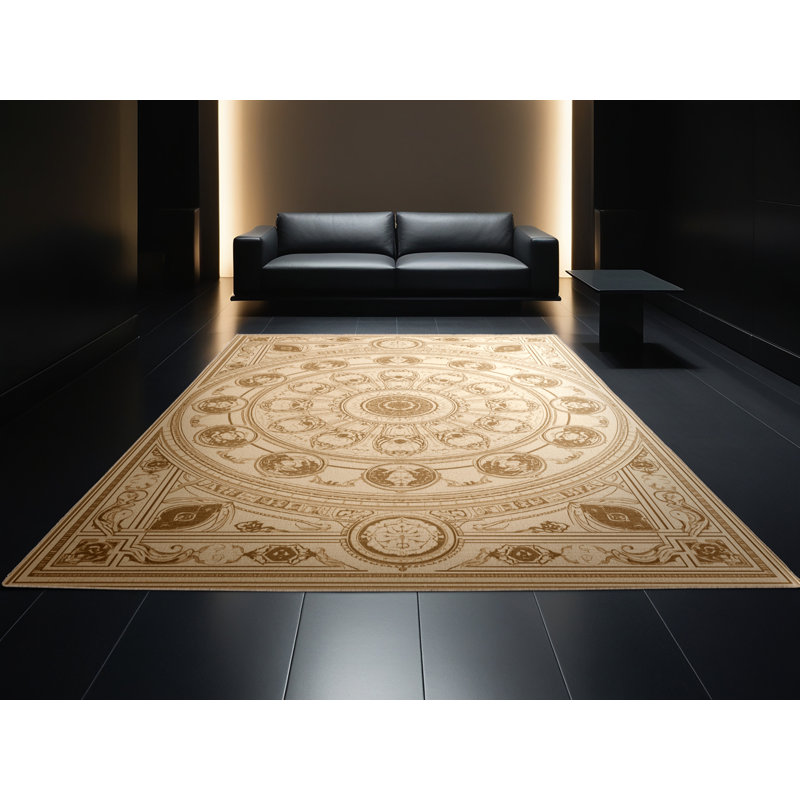 Machine Washable Orys Classic Oriental Rug in Beige – Beige Binding, 7 x 9