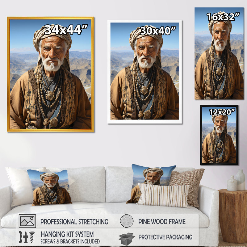 Portrait arabe berbère dans l'atlas II - art mural tribal africain, Toile tendue, H 40 po x l 30 po