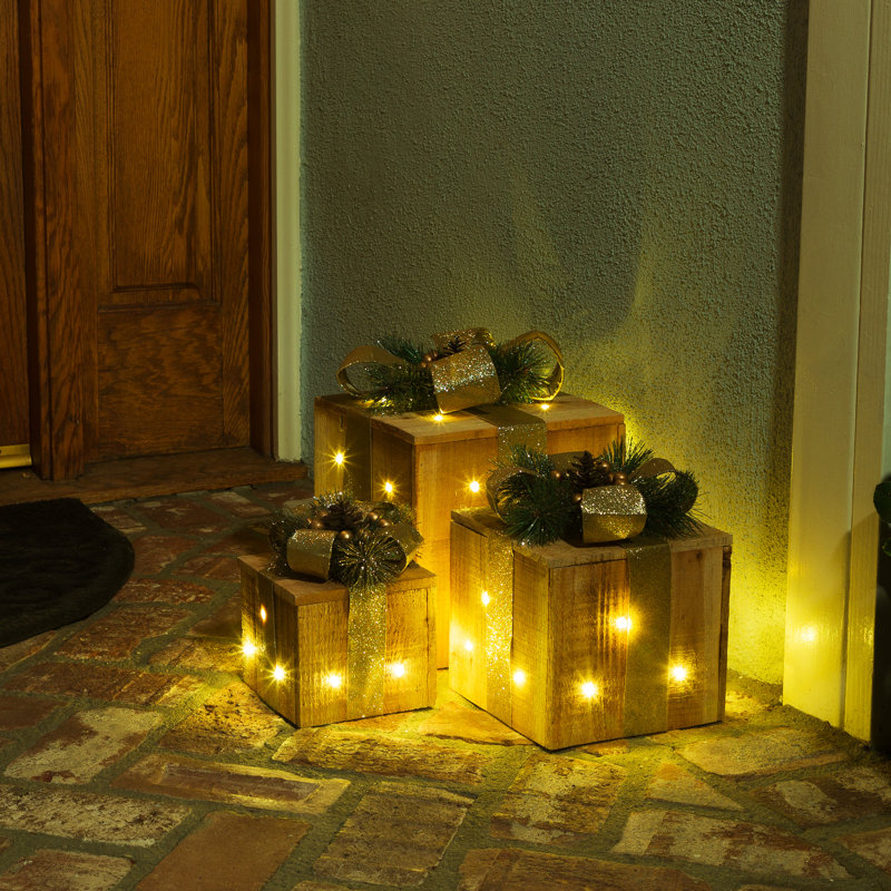 Art décoratif de pelouse de Noël en bois, Ruban doré