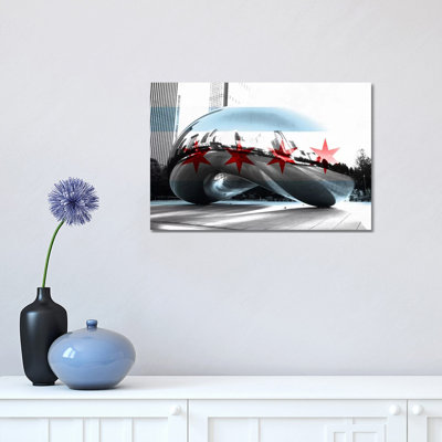 Chicago City Flag (Cloud Gate Aka The Bean) - Wrapped Canvas Print
