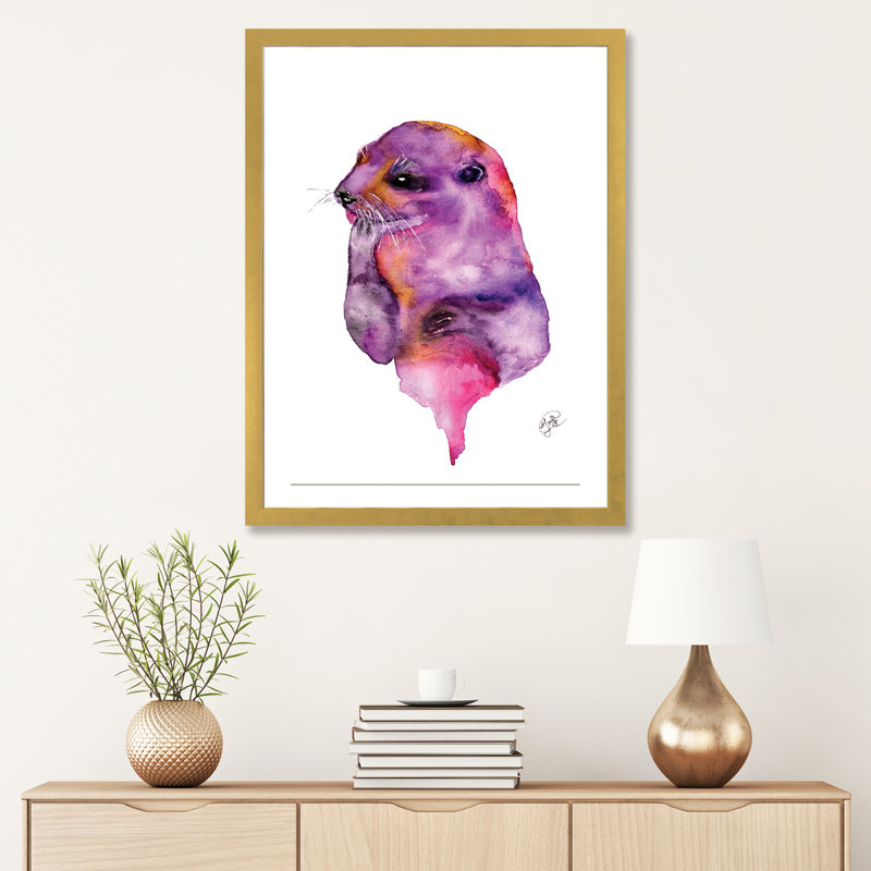 Loutre, art sur toile, H 24 po x l 16 po x P 1 po, Papier encadré doré