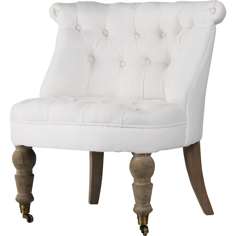 Amelie Tufted Slipper Chair, White Linen Blend