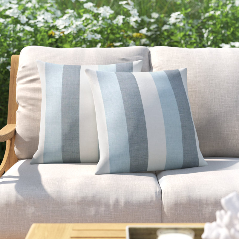 Nisha Striped Sunbrella® Outdoor Throw Pillow, Blue/White, 16'' x 16''