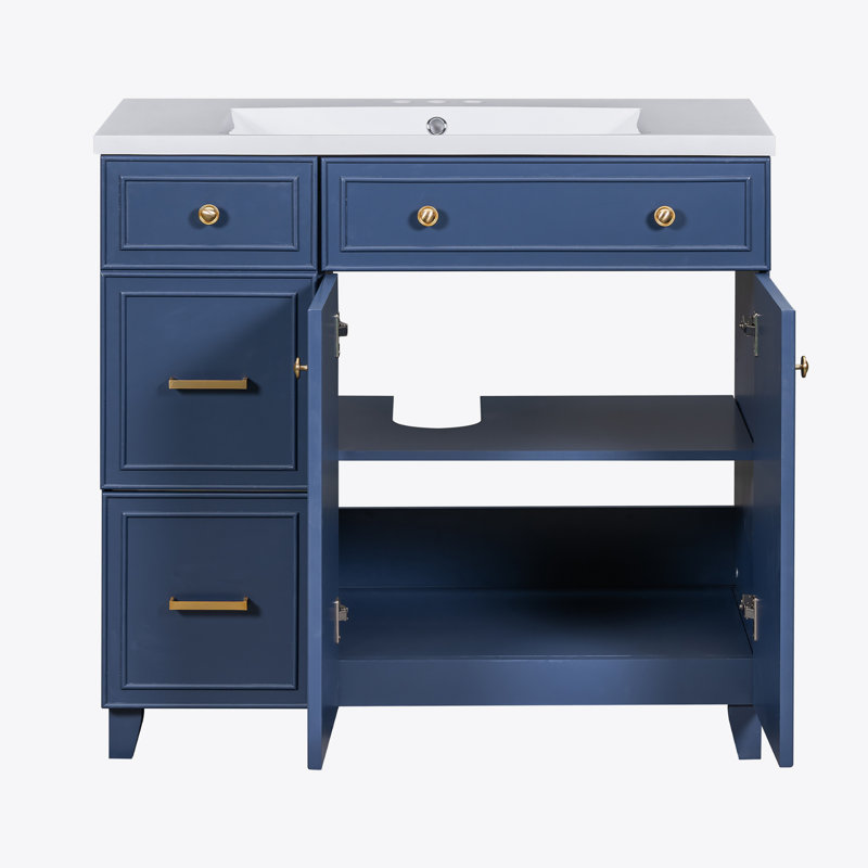 Meuble-lavabo de 36 pouces de style transitionnel avec lavabo en résine, Marine