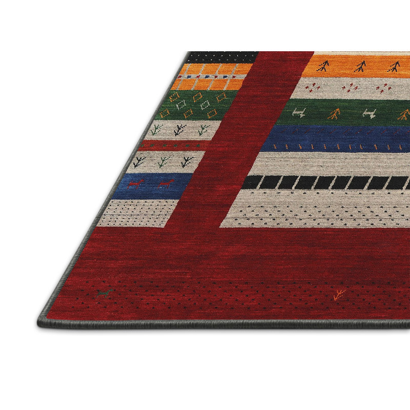 Tapis contemporain rouge / beige Kleon, Rectangle 5 pi x 7 pi