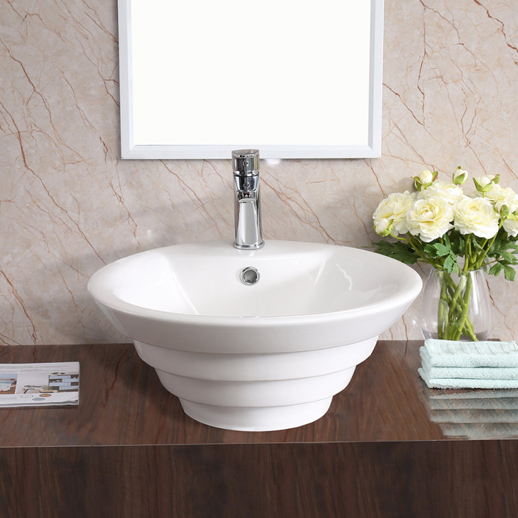 Karran Valera 19 In. Vitreous China Round Vessel Bathroom Sink With Overflow Drain