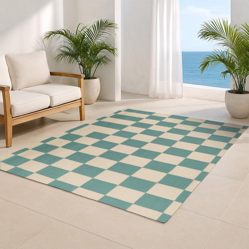 Tapis d'intérieur et d'extérieur à carreaux beige, Rectangulaire 2 pi x 3 pi