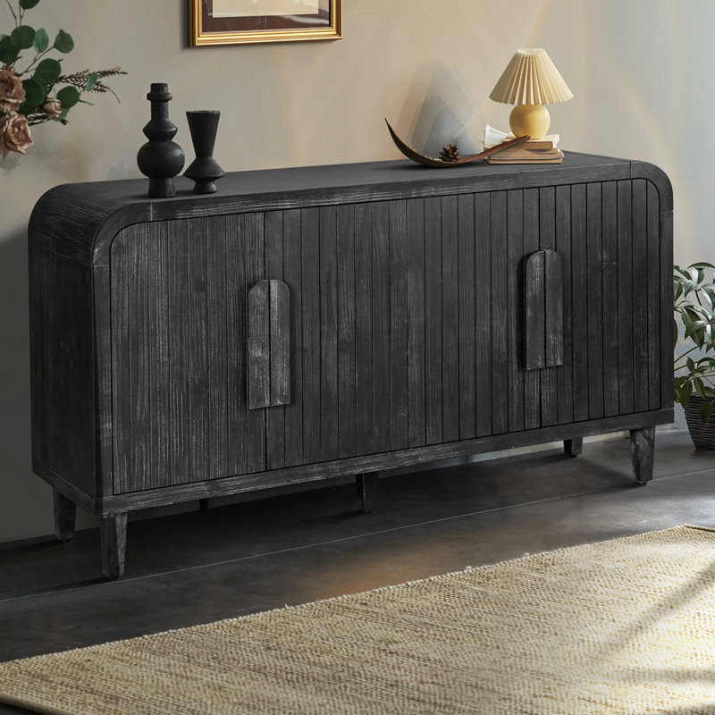 Buffet de rangement 59 po avec poignées en bois, Noir antique