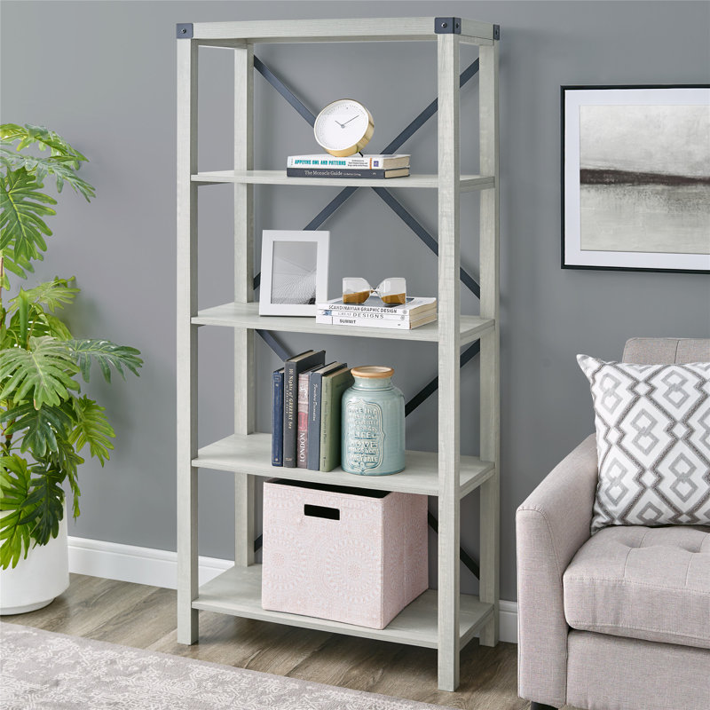 Larenda 64" Etagere 4-Shelf Bookcase, Stone Gray