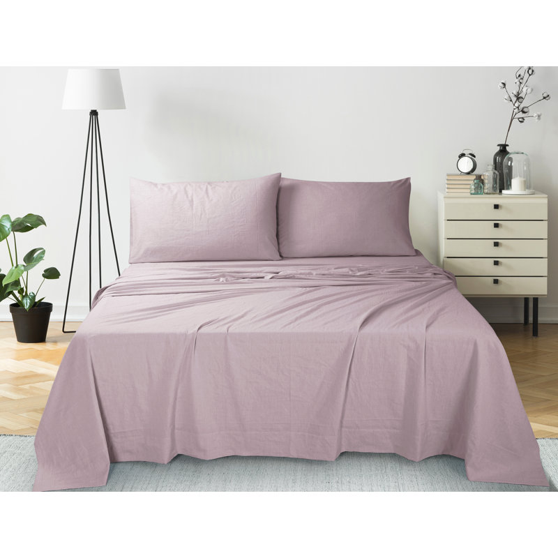  Ensemble de 160 draps en coton standard, Lavande, Ensemble de draps pour lit simple avec deux taies 