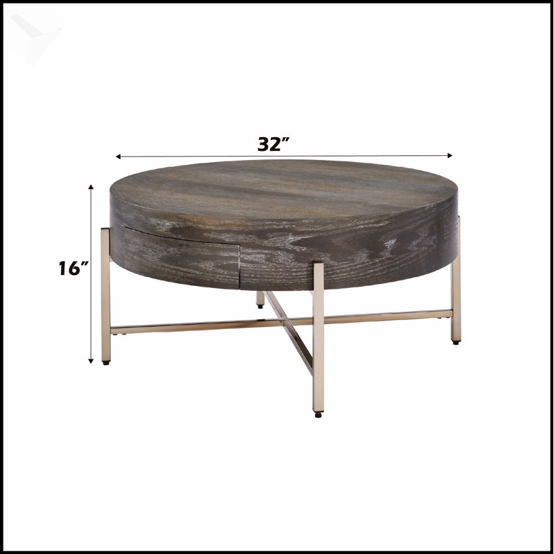 Table basse à finition champagne Weyton avec tiroir et compartiment ouvert pour la vie moderne