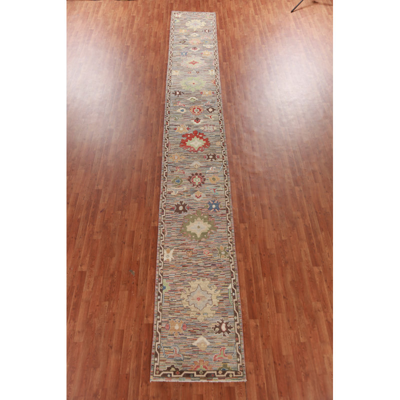 Vegetable Dye Wool Oushak Turkish Runner Rug 3x20
