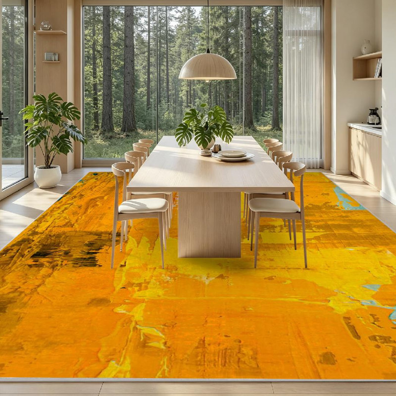Tapis bleu lavable à la machine, peinture à l'huile sur toile, Rectangle 79" x 118"
