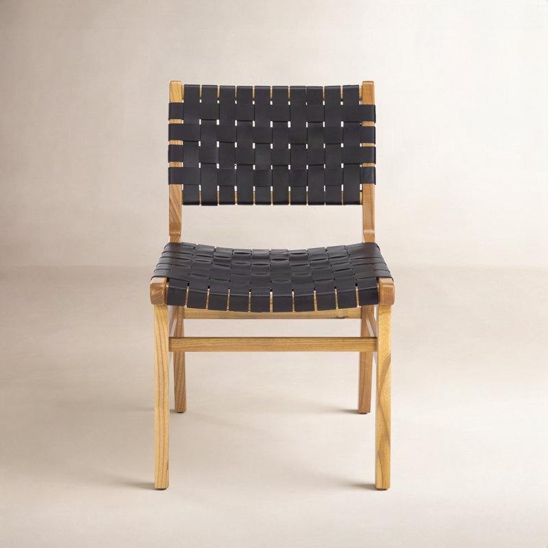 Chaise d'appoint en cuir Alston, Noir/naturel