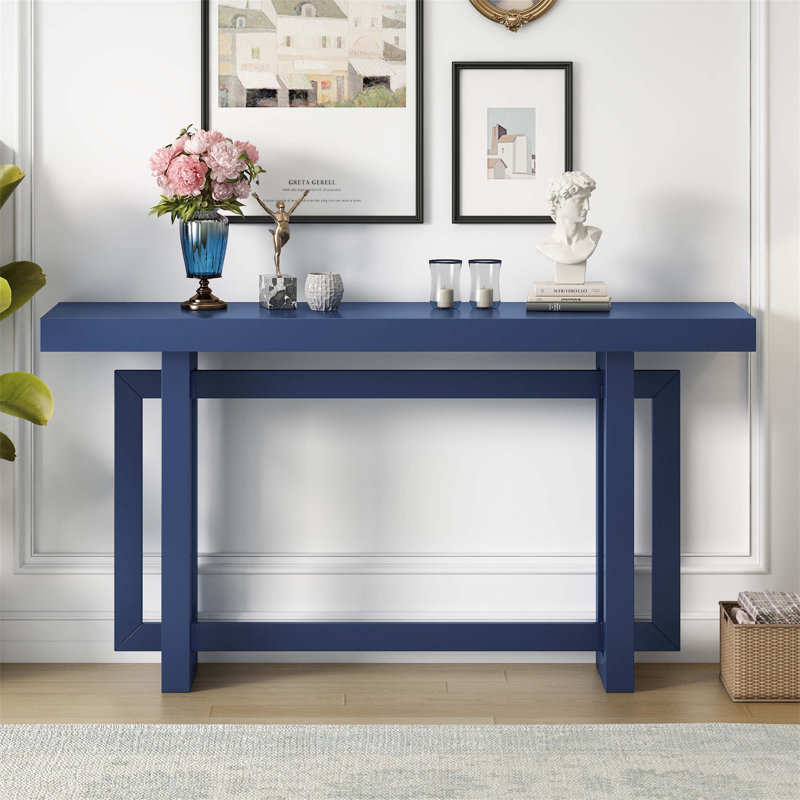 Console avec plateau en bois, table d'entrée très longue, Marine, Marine