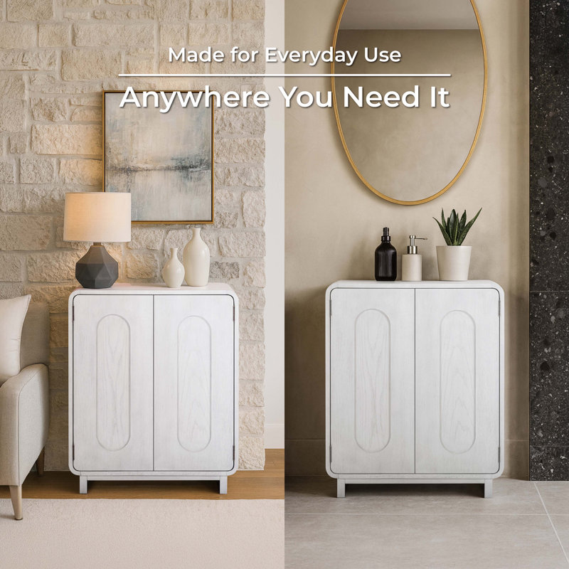 Tenley Modern Solid Wood Accent Storage Cabinet with Adjustable Shelf and Recessed Channel Doors, White