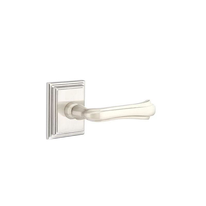 Privacy Door Lever with Square Rosette, Satin Nickel