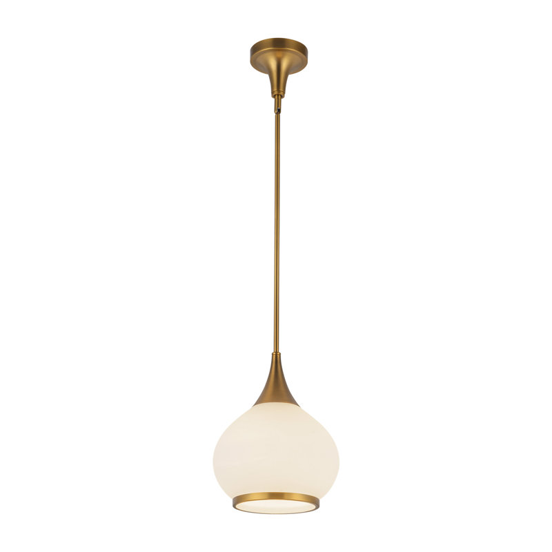 Luminaire suspendu géométrique 1 lumière Hazel, Opale, Doré vieilli, H 63 po x l 10 po x P 10,13 po