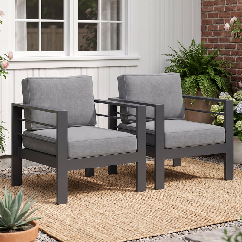 Chaise de patio en aluminium 2 pièces, Gris / Gris