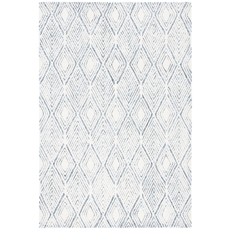 Abstract Hand Tufted Wool/Cotton Geometric Rug in Gray/Ivory, Rectangle 5' x 8'