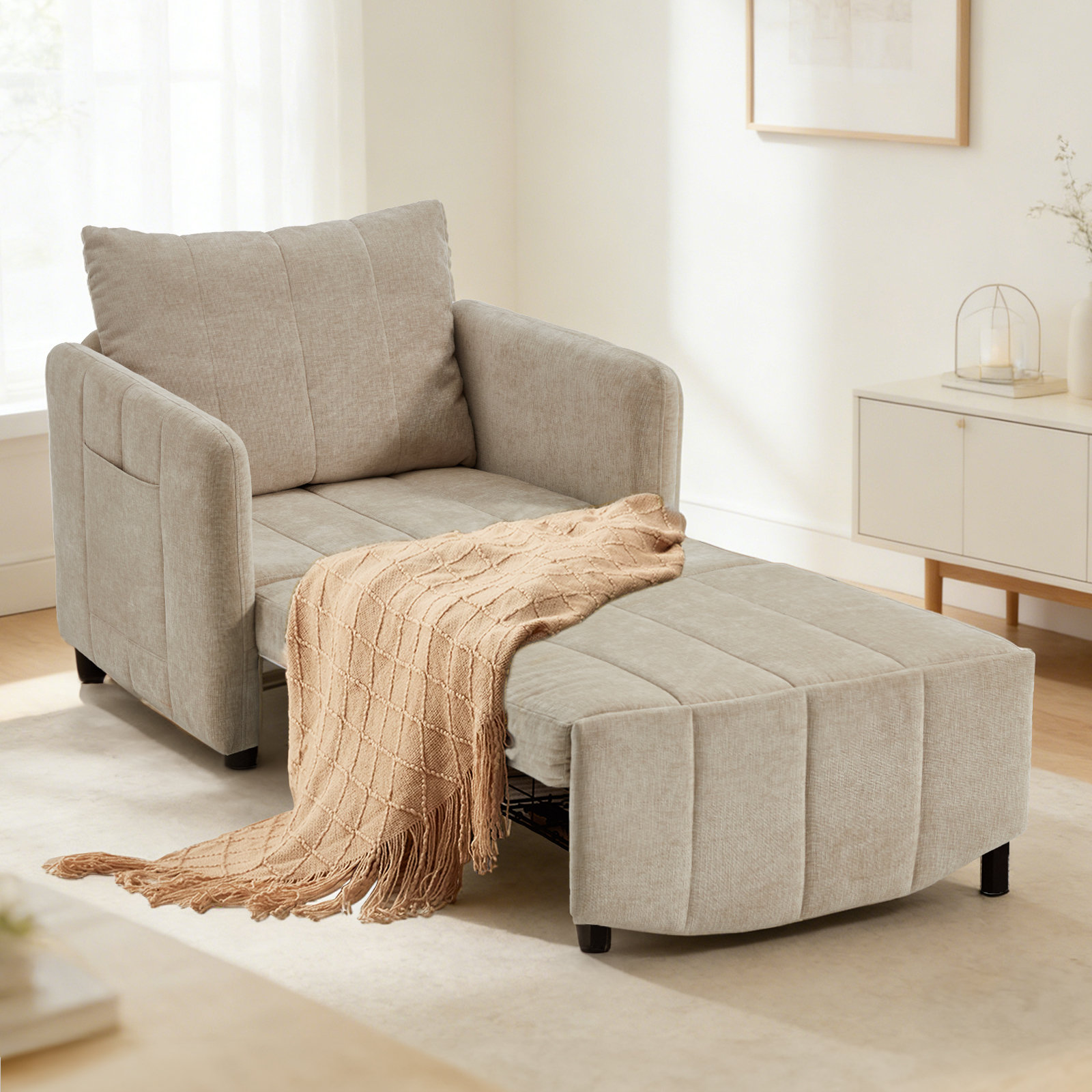 Winston Porter 84" Extra Long Convertible 4 in 1 Sleeper Chair with Pull-Out Mechanism & Reviews | Wayfair