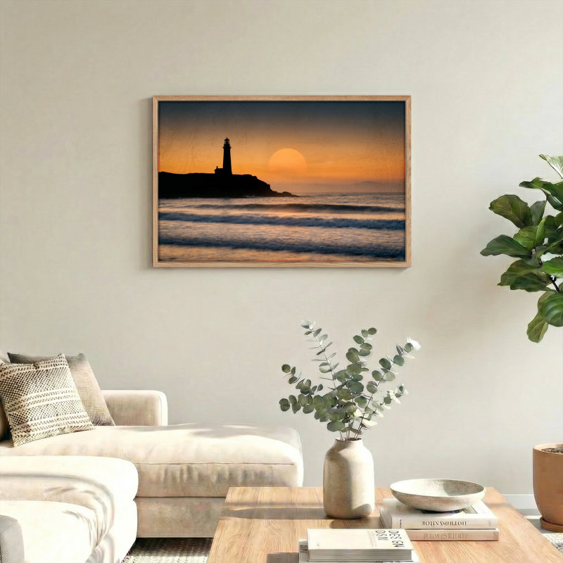 Ensemble de 1 tableau sur toile représentant un phare au coucher du soleil, H 18 po x l 24 po, Natural