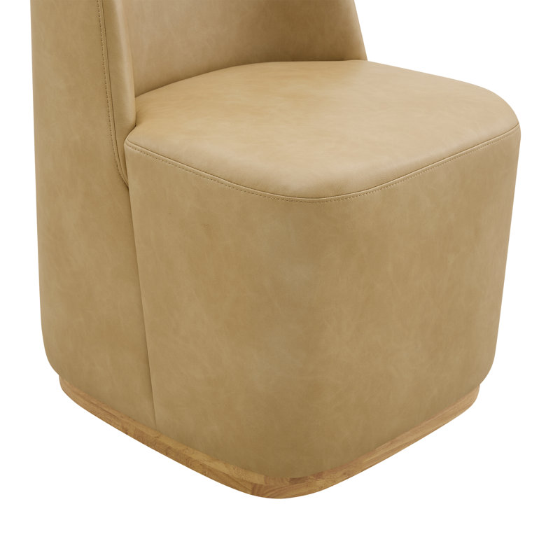 Chaise de salle à manger rembourrée avec roulettes Geelt, Simili cuir brun clair