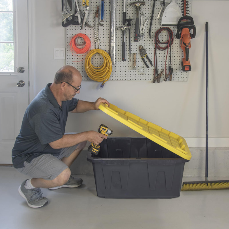 27-Gallon Black and Yellow Stackable Plastic Storage Containers with Lids