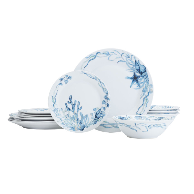 Fitz And Floyd Sanibel Blue 12-Piece Dinnerware Set, Service for 4