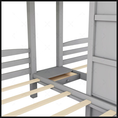 Twin Over Twin & Twin Bunk Bed With Built-In Staircase, Storage Drawer, And Upper Storage Board, Gray