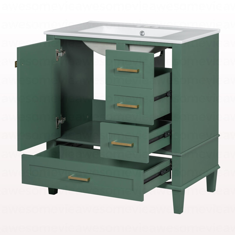 Ensemble de meuble-lavabo moderne 30 po avec lavabo 30 po, ensemble de rangement pour salle de bain avec porte à fermeture douce et 3 tiroirs, structure en bois massif