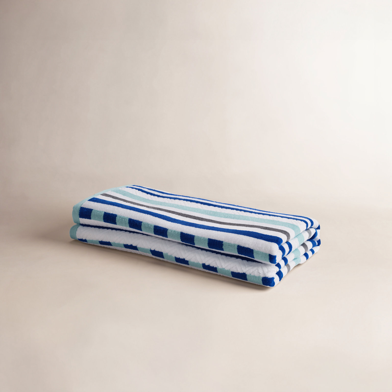 Gilus Striped Textured Cotton Beach Towel, Aqua Sky