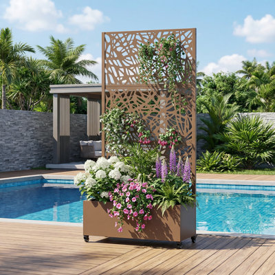 Metal Planter Box with Trellis with Wheels