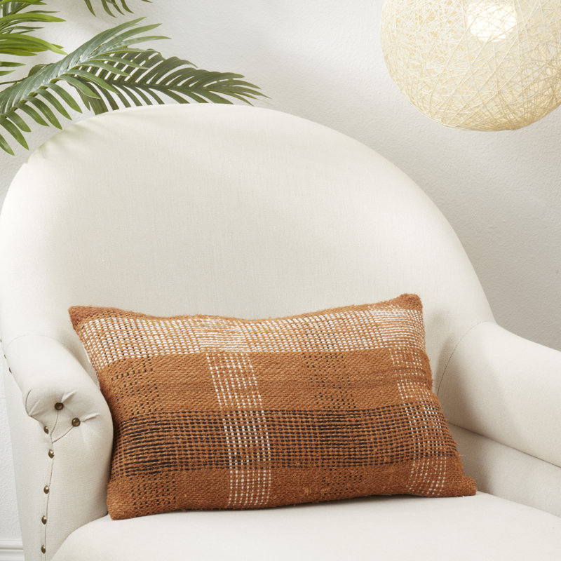 Neela Collection Plaid Cotton Blend Throw Pillow, 12"H x 20"W, Rectangular, Polyester
