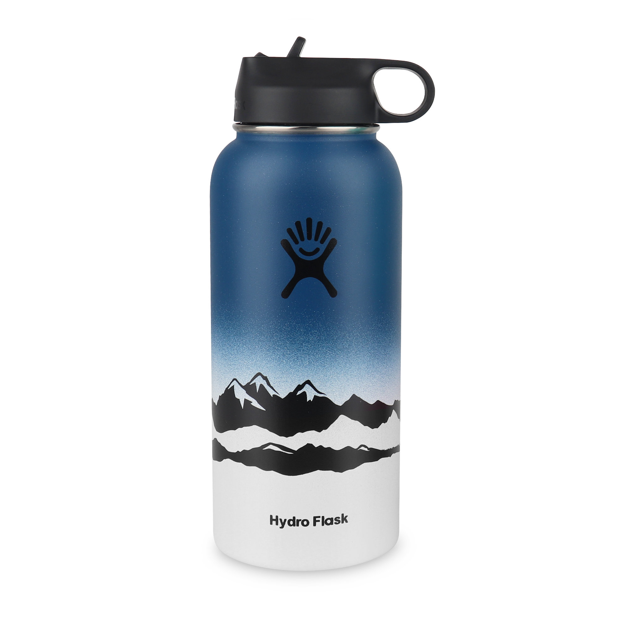 Hydro Flask Wide Mouth Water Bottle Mountain Design, Ocean & Snow .32 Oz  With Straw Cap