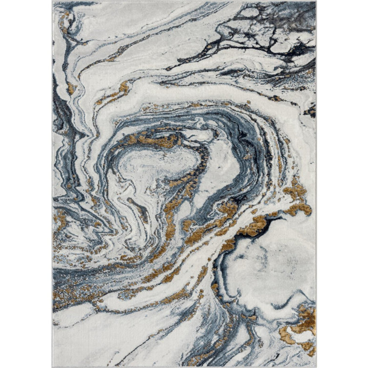 Gangleri Blue Gold Marble Area Rug