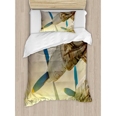 Airplane Brown/Blue/Yellow Microfiber Modern & Contemporary Duvet Cover Set -  Ambesonne, nev_39089_twin