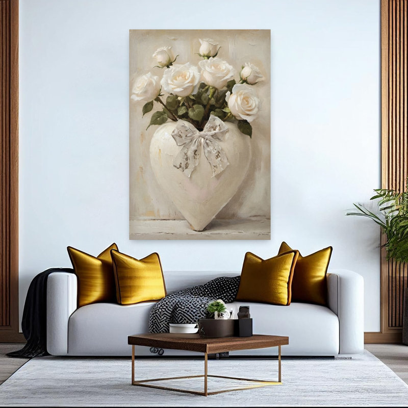 Art abstrait romantique délicat, Heartfelt Roses, H 60 po x l 40 po