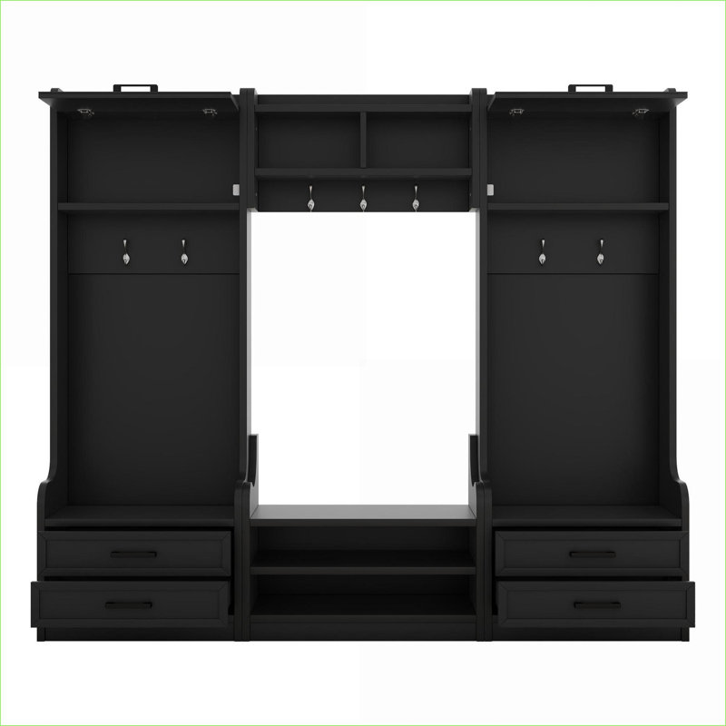  4-in-1 Detachable Matte Black Hall Tree, Multi-Functional Entryway Coat Rack with Storage Drawers, Cabinet, Shoe Bench and 7 Hooks